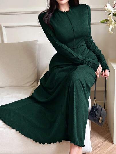 Modelyn فستان طويل أنيق ذو لون أحادي، خريفي