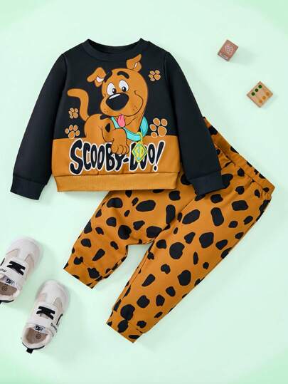 SCOOBY-DOO X مجموعة بدلة رياضية سوداء بطبعة كلب لطيفة للأولاد الرضع ،مناسبة للخريف والشتاء