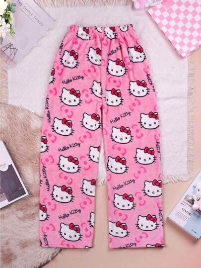 Sanrio طقم بيجامة مرخص من Sanrio مناسب للسيدات في الشتاء، قطعتين مكونة من بلوزة وبنطلون ، قطعة واحدة من نوع البلوشنز السميك المخمل المبطن الحراري لموديل 2025 الجديد