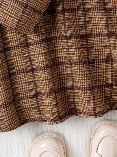 SHEIN طقم بنطلون وفستان كاجوال من القماش الأسكتلندي لفتيات المراهقات بأكمام طويلة وأزرار أمامية