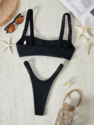 Bikinx طقم بيكيني سيدات أحادي اللون بتصميم رقعي بسيط للصيف، شاطئ العطلات