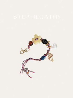 STEPHIECATHY سوار يدوي مضفر بالحبال الملون مزين بأشكال الأصداف والزهور وخرز ملون، قلادة وسلسلة مفاتيح مناسبة لإكسسوارات الحقائب والهواتف وأكسسوارات حفلة عيد الحب