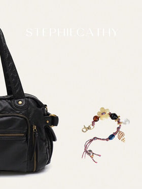 STEPHIECATHY سوار يدوي مضفر بالحبال الملون مزين بأشكال الأصداف والزهور وخرز ملون، قلادة وسلسلة مفاتيح مناسبة لإكسسوارات الحقائب والهواتف وأكسسوارات حفلة عيد الحب