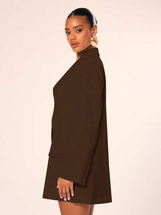 MUSERA بدلة سترة مكبرة مصممة بياقة مشرشرة أحادية الصدر أنيقة وبمظهر محترف للعمل والمناسبات الرسمية والكاجوال في فصول الخريف والشتاء، مناسبة للعمل والمناسبات الاجتماعية والحفلات والزفاف، بلون بني
