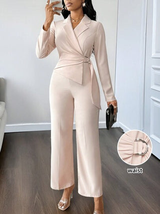 Lady بدلة قطعة واحدة للنساء بتصميم غير متماثل مع طوق رهان للارتداء في المكتب والتنقل، بدلة قطعة واحدة للسيدات بلون المشمش