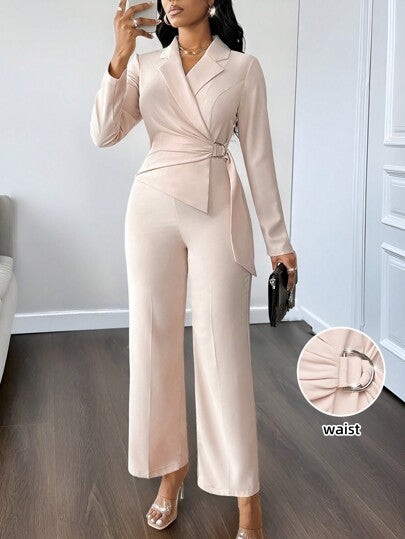 Lady بدلة قطعة واحدة للنساء بتصميم غير متماثل مع طوق رهان للارتداء في المكتب والتنقل، بدلة قطعة واحدة للسيدات بلون المشمش
