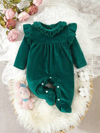 SHEIN بيجاما وحللة طويلة الأكمام من ال-فلفيت الوردي الجميلة للرضع