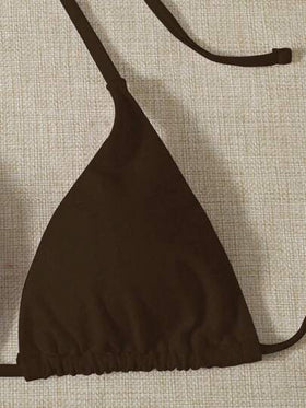 SHEIN Swim مجموعة بيكيني مع حمالة رقبة مثلثة وقاع سباحة للصيف مع تنورة شاطئية كما غطاء للحمام