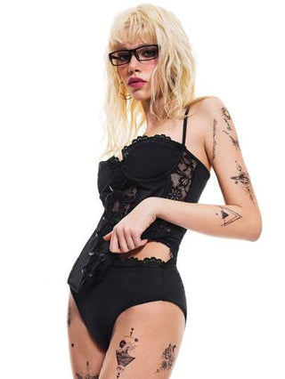 طقم تانكيني حريمي ROMWE Goth مجموعة كامسول وبكيني مزينة بتصميم الفيونكة والدانتيل صيفية للنساء