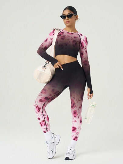 SHEIN Sport Gameset مجموعات رياضية للنساء بالألوان المتدرجة (الأومبير) للارتداء اليومي والبيلاتس واليوغا