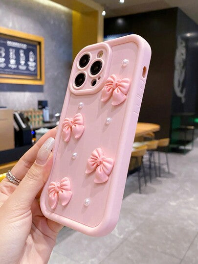 1 قطعة علبة هاتف 3D بشكل فراشة وردية محمية باللؤلؤ، غلاف واقي مضاد للصدمات متوافق مع هواتف أبل 16/16 برو/16 إي/15/14/13/12 برو ماكس بلس/11/XR، للنساء