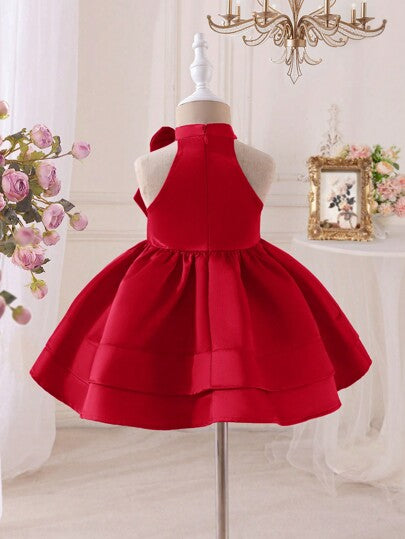 SHEIN فستان أنيق بدون أكمام للفتيات الصغيرات بلون أحادي مع فيونكة ثلاثية الأبعاد