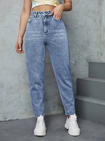 SHEIN Privé سراويل جينز كاجوال بصف أزرار أمامية و جيوب بسيطة للسيدات