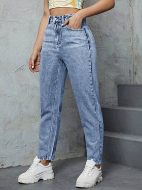 SHEIN Privé سراويل جينز كاجوال بصف أزرار أمامية و جيوب بسيطة للسيدات