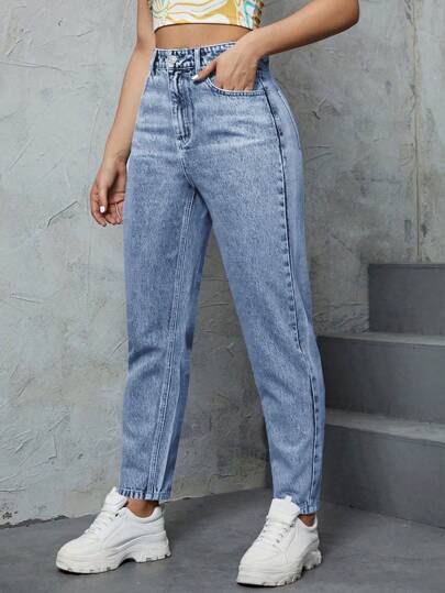 SHEIN Privé سراويل جينز كاجوال بصف أزرار أمامية و جيوب بسيطة للسيدات