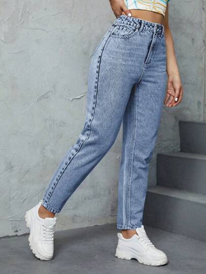 SHEIN Privé سراويل جينز كاجوال بصف أزرار أمامية و جيوب بسيطة للسيدات