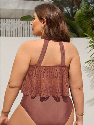 Swim Lushoire طقم بكيني بملابس عليا بلا أكمام مفرغة وسراويل داخلية للشاطئ والصيف بمقاسات كبيرة
