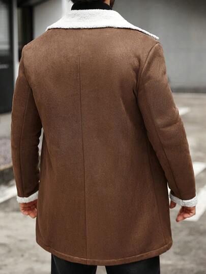 Manfinity CasualCool معطف رجالي كاجوال ذو ياقة سميكة مزدوجة الصدر بتصميم ألوان متناقضة، معطف طويل الأكمام مناسب للخروج في فصلي الخريف والشتاء، هدية مناسبة للأصدقاء والأزواج والحبيب