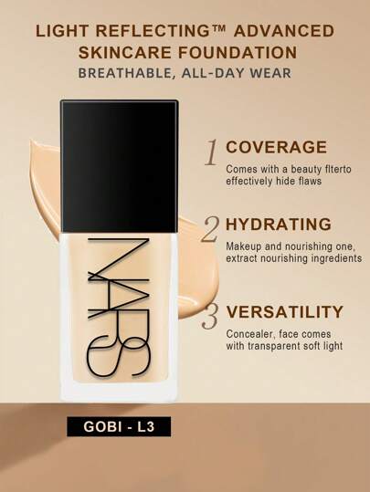Nars أساس مرطب يعكس الضوء - ماكياج متقدم - أساس هجين للعناية بالبشرة - 30مل/1 أونصة سائلة. جوبي - فاتح 3