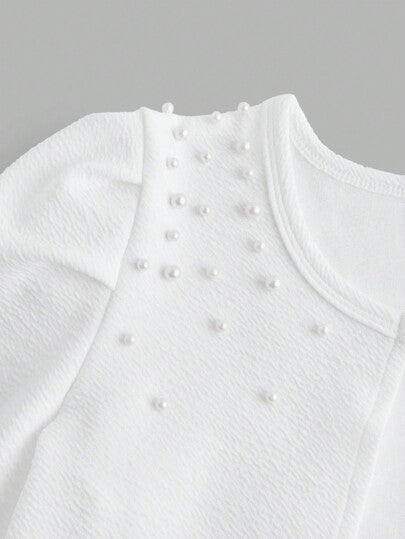 SHEIN جاكيت محبوكة معقدة النسيج، بأكمام منتفخة، ومزينة ب- 3D على الكتفين، كارديجان قصير أنيق