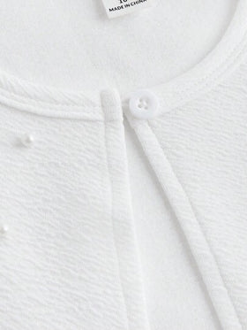 SHEIN جاكيت محبوكة معقدة النسيج، بأكمام منتفخة، ومزينة ب- 3D على الكتفين، كارديجان قصير أنيق