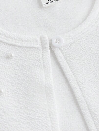 SHEIN جاكيت محبوكة معقدة النسيج، بأكمام منتفخة، ومزينة ب- 3D على الكتفين، كارديجان قصير أنيق