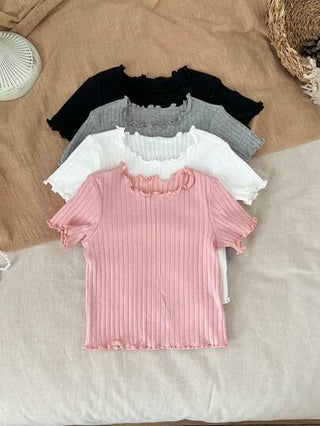 SHEIN أطفال بنات طقم متعدد قمصان صلبة ملونة كيوت قصيرة الأكمام، متعددة الاستخدامات للصيف
