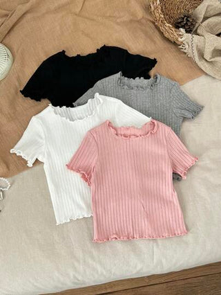 SHEIN أطفال بنات طقم متعدد قمصان صلبة ملونة كيوت قصيرة الأكمام، متعددة الاستخدامات للصيف
