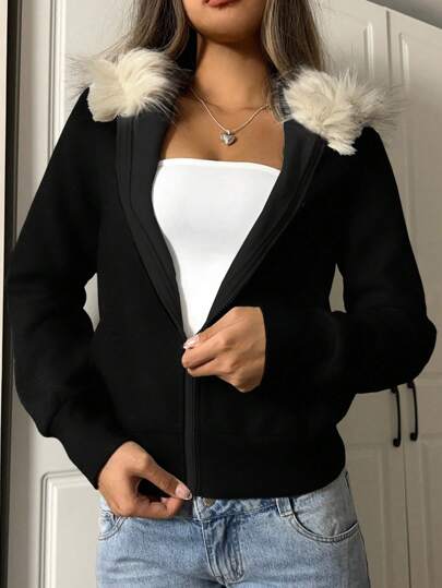 EZwear بلوزة رياضية نسائية هوديي، لون قطعي زيبر أمامي، كاجوال وأنيق لارتداء اليومي