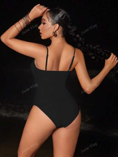 مايوه حريمي قطعة واحدة Swim Vcay بدلة سباحة قطعة واحدة للنساء، بتصميم نجمة مفرغة ذات لون أحادي، مناسبة للعطلات الصيفية