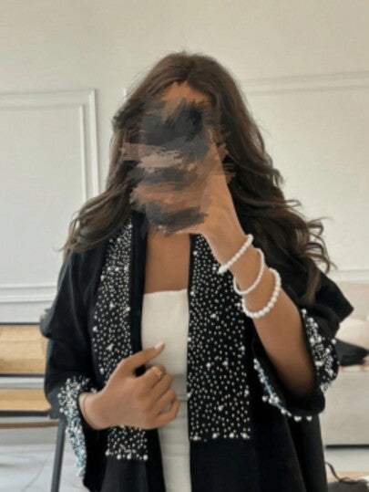 عباءة طويلة عصرية للسيدات مزينة بالكريستال، لون أسود مبهر، ثوب محتشم