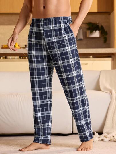 SHEIN بنطلون رياضي كاجوال مربعات مع جيب، خريف وشتاء