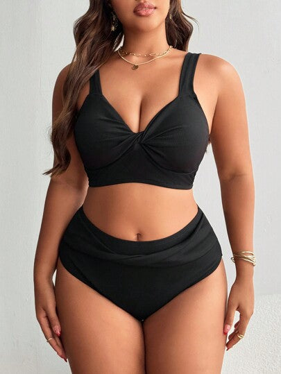 SHEIN Swim Curve بكيني بتصميم لف للنساء ذوات الحجم الكبير ملابس علوية البكيني ظهر مكشوف للصيف
