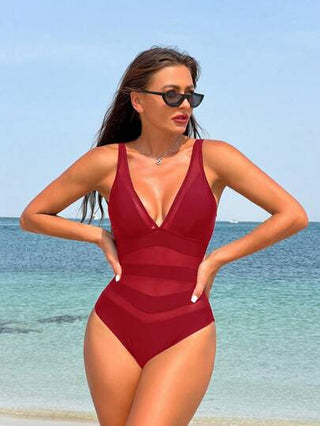 مايوه حريمي قطعة واحدة Swim Vcay بدلة سباحة نسائية قصيرة قطعة واحدة قالب بسيط لامع بدون أكمام، مناسبة للصيف