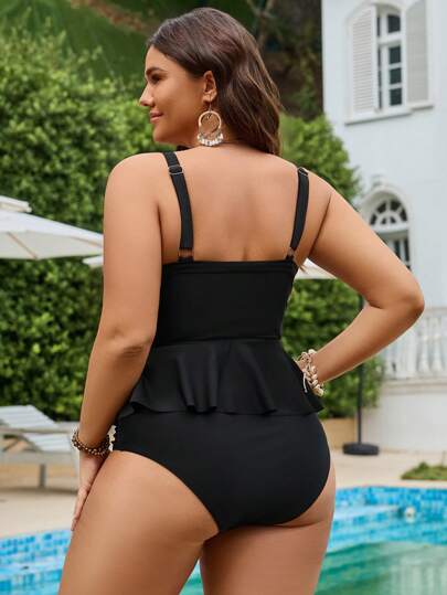 Swim Lushoire ملابس علوية بيكيني ملفوف مع حافة بكشكشة على شكل حرف A لأحجام كبيرة، للصيف