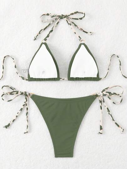 Swim Basics مجموعة بكيني سباحة مثير بتصميم ظهر مكشوف وظهر عاري مع طباعة عشوائية للاستخدام في الشاطئ الصيفي
