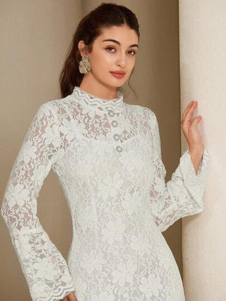 Aveloria Rosie فستان أنيق ذو طراز فرنسي راقٍ طويل الأكمام من التطريز الشبكي للنساء، مناسب لعيد الحب والربيع