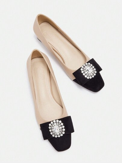 MOTF PREMIUM أحذية نسائية عصرية بتفصيل ماري جين ذات أصبع مربع والكعب المربع وتصميم من الراين ستون، مناسبة للربيع والصيف