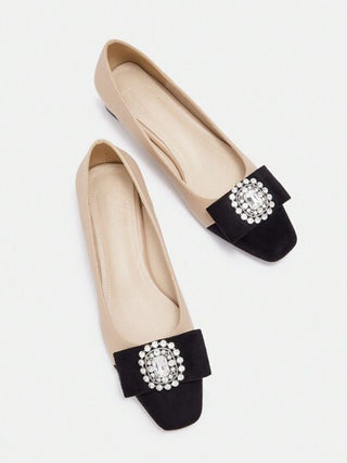 MOTF PREMIUM أحذية نسائية عصرية بتفصيل ماري جين ذات أصبع مربع والكعب المربع وتصميم من الراين ستون، مناسبة للربيع والصيف