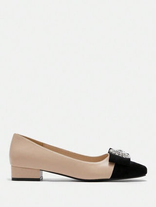 MOTF PREMIUM أحذية نسائية عصرية بتفصيل ماري جين ذات أصبع مربع والكعب المربع وتصميم من الراين ستون، مناسبة للربيع والصيف