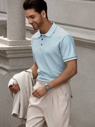 Manfinity Bizformal ملابس علوية كاجوال قصيرة الأكمام مصنوعة من قماش ذو لون قاتم بتفاصيل في الجزء الأمامي، للاستخدام اليومي