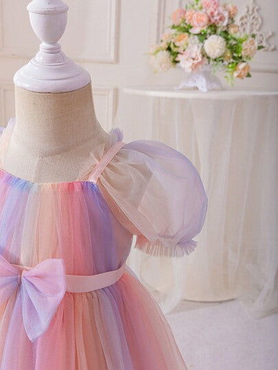فساتين بيبي Glamorique Kids فستان أميرة ملائكي للبنات الصغار بأكمام منفوشة مك ّشكل مزخرف بطبقة شبكية ملونة، مناسب للحفلات، فستان بطبقة شبكية
