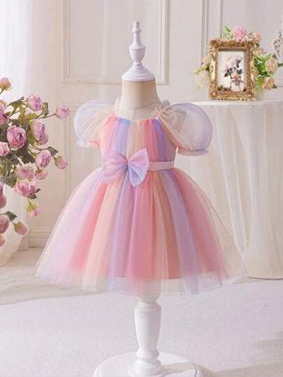 فساتين بيبي Glamorique Kids فستان أميرة ملائكي للبنات الصغار بأكمام منفوشة مك ّشكل مزخرف بطبقة شبكية ملونة، مناسب للحفلات، فستان بطبقة شبكية