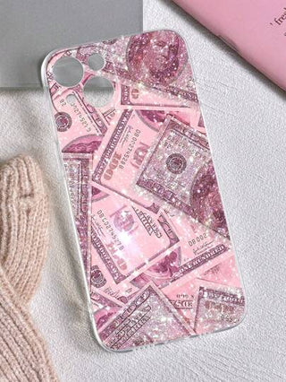 قطعة واحدة غلاف هاتف شفاف مزين بشعار الدولار اللامع ومصمم بثقوب للهواتف الذكية من طراز iPhone 11/12/13/14/15/16 Pro Max مقاوم للانزلاق