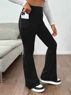 SHEIN Girlism بنطلونات يوجا بخصر مرتفع مرن ضيق للفتيات المراهقات، بجيوب وحامل هاتف، بساق متسعة متعددة الاستخدامات للراحة والخارج