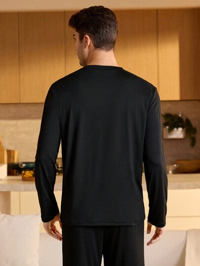 Manfinity Underwear&Sleepwear Basics ملابس علوية رجالية طويلة الأكمام مطبوع عليها حروف، مريحة وأنيقة التفاصيل، للخريف والشتاء