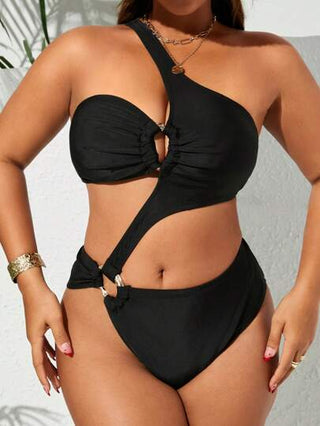 Swim SXY بدلة سباحة قطعة واحدة للسيدات ذات لون واحد صلب وخصر عالي ومقسم بشكل غير متماثل، مناسبة للإجازات الصيفية والأنشطة اليومية