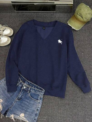EZwear بلوزة رياضية فضفاضة بياقة على شكل حرف V لربة المنزل، فضفاضة غير رسمية ذات طبعة حصان تصميم بسيط، مناسبة للخريف والشتاء