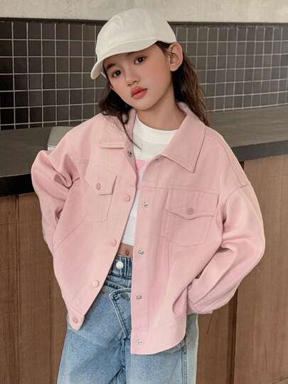 Dazy Kids جاكيت كاجوال طويل الأكمام ذو أزرار أمامية وجيوب للبنات المراهقات رمضان