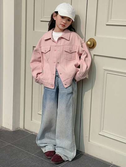 Dazy Kids جاكيت كاجوال طويل الأكمام ذو أزرار أمامية وجيوب للبنات المراهقات رمضان